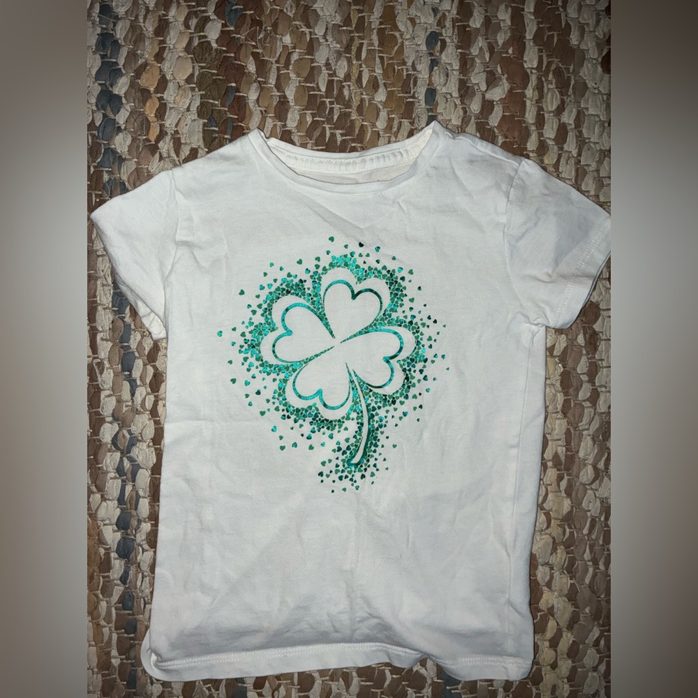Crewcuts White Tee with Green Shamrock Heart Graphic